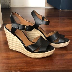 Black espadrille wedge shoes